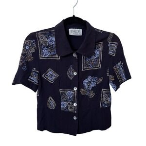 Vintage Jessica Paisley Crop Top Womens 90s Y2K Rayon Button Down Whimsigoth